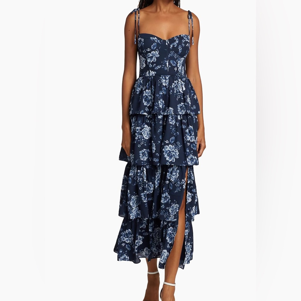 WAYF Tiered Floral Midi Dress